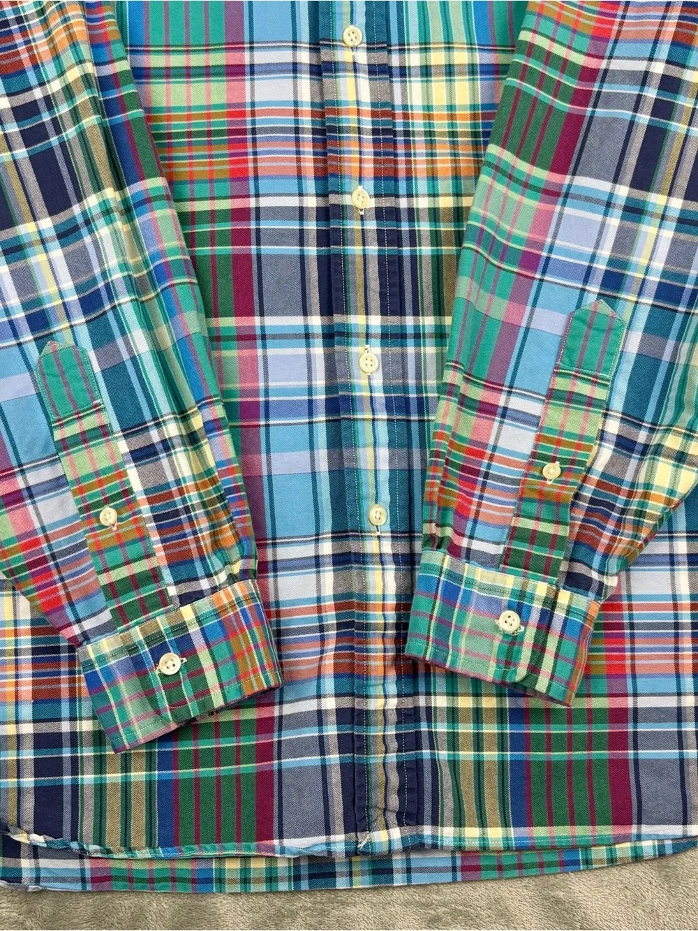 Polo Ralph Lauren Shirt Mens XLT Green Blue Multicolor Flesh Pony Preppy